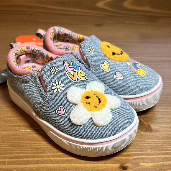Wonder Nation Baby Denim Slip On Shoes Size 5 NWT Happy Face - Picture 3 of 9